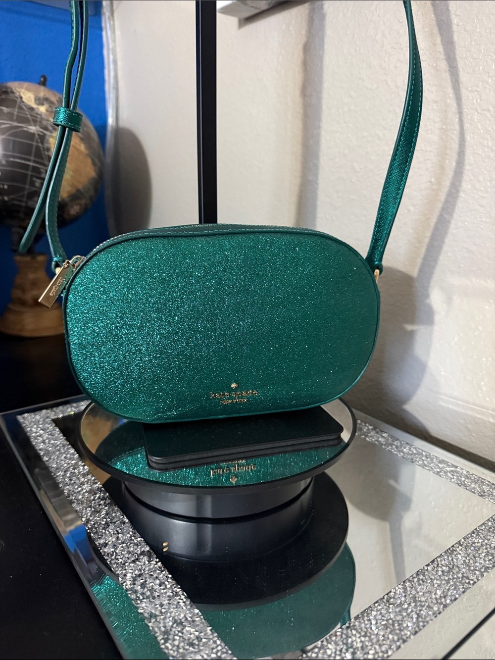 kate spade Green Glitter Oval Crossbody Bag